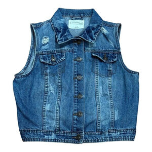 EIGHTYTWO Denim Vest Womens Medium Blue Distressed Sleeveless Jean Button Front